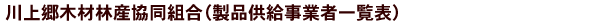 川上郷木材産協同組合（製品供給事業者一覧表）